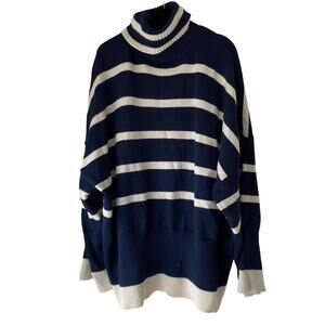 Topshop Oversized Striped Turtleneck Sweater Navy Cream Size Small